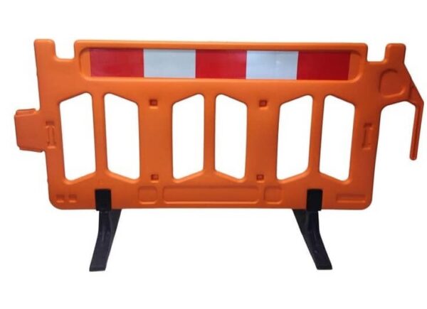 "Single Chapter 8 safety barrier used for temporary traffic management, pedestrian guidance, and roadside work zone protection."