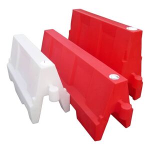 Evo Barrier 1m water-filled traffic barrier in red and white, designed for temporary road safety, traffic management, and site protection.