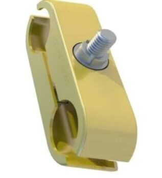 Anti-tamper Heras fencing coupler in galvanised steel for securely connecting temporary fencing panels.