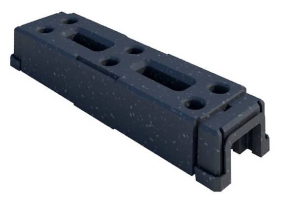 16kg recycled thermoplastic rubber foot for Heras temporary fencing, designed to provide a stable base for fence panels.