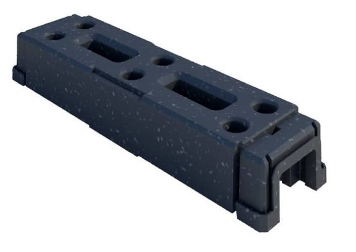 16kg recycled thermoplastic rubber foot for Heras temporary fencing, designed to provide a stable base for fence panels.