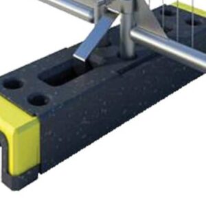 Hi-visibility Heras fence foot with bright yellow recycled rubber base for temporary fencing stability.