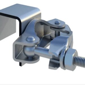 Galvanised hoarding to scaffold coupler with adjustable threaded bolt and secure clamp mechanism, designed to connect temporary steel hoarding panels directly to scaffold structures for enhanced stability and support.
