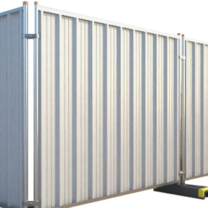 Heavy-duty metal hoarding panels for secure site perimeter fencing and construction site screening.