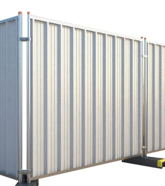 Heavy-duty metal hoarding panels for secure site perimeter fencing and construction site screening.