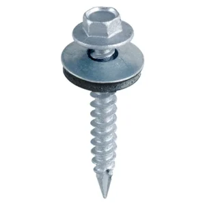 Box of 100 sheet-to-sheet TEK screws designed for fastening metal sheets together in roofing and cladding applications.