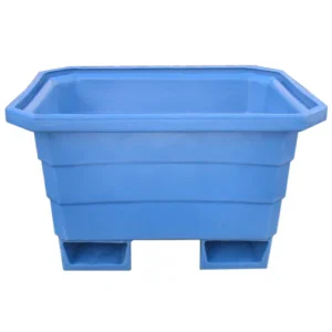 250L blue eco heavy-duty mortar tub with integrated forklift channels for easy lifting and on-site material handling.