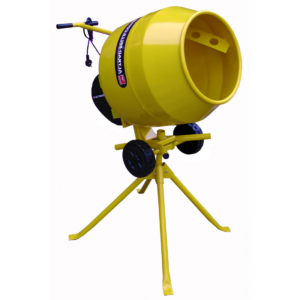 Belle Minimix 130 compact 230V electric cement mixer on its swivel stand
