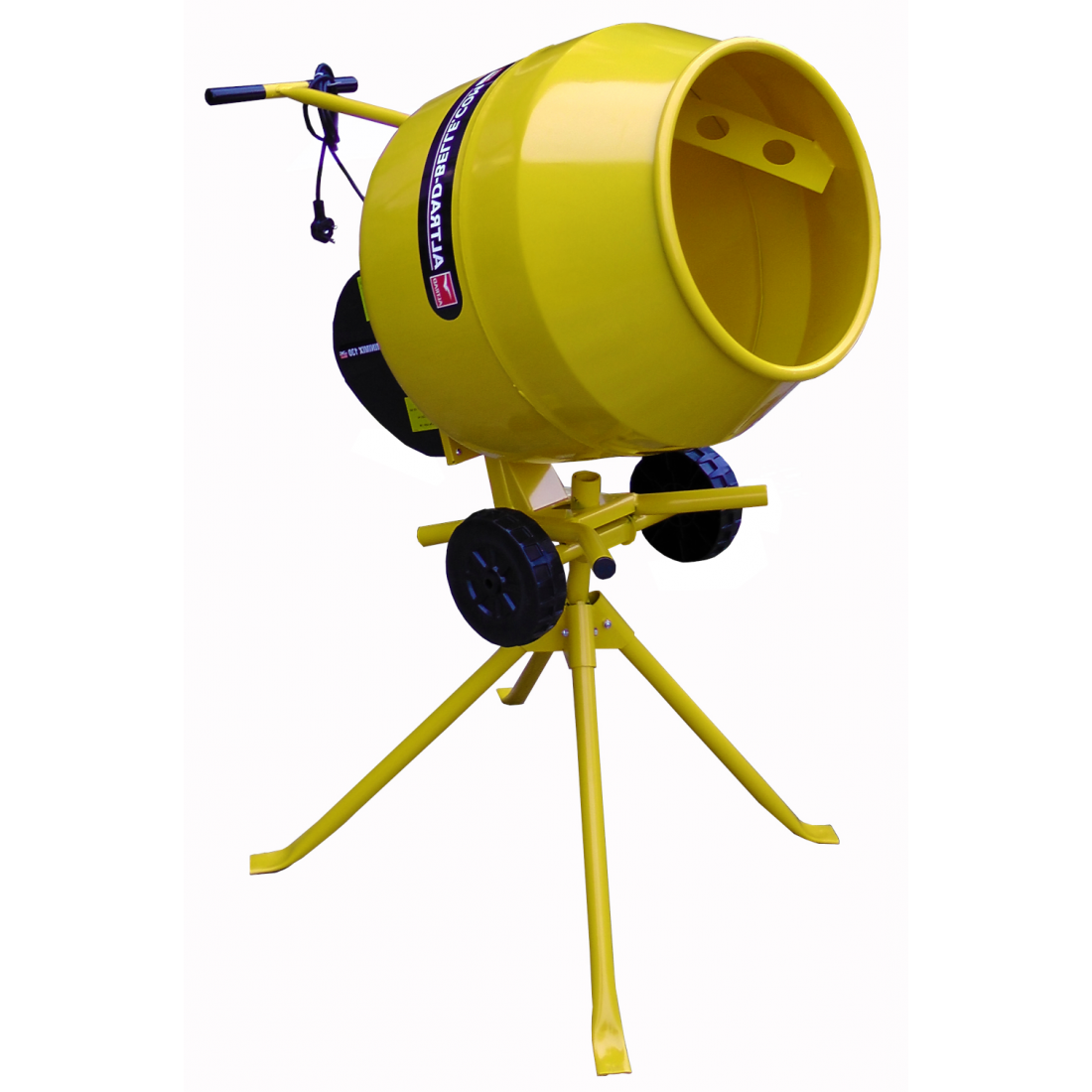 Belle Minimix 130 compact 230V electric cement mixer on its swivel stand